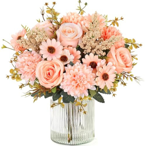 MEIVINES 2 pezzi Fiori Artificiali Fiori Finti per Decorazioni Bouquet Fiori Rose Artificiali di Seta per matrimonio casa centrotavola partito cimitero tomba decorazione (Champagne, 2PCS)