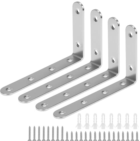 QWORK® 4 Stück Winkelverbinder 90 Grad, 125 x 75 x 3 mm Edelstahl Winkel mit Schrauben, für Möbel, Bücherregal, Schränke