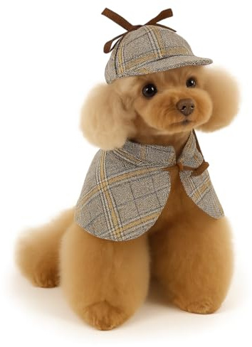 Detektiv-Kostüm für Hunde & Katzen – Sherlock-Style Haustier-Verkleidung mit britischem Umhang & Hut – Lustiges Cosplay-Outfit – Größen S bis L (Detektiv, S)