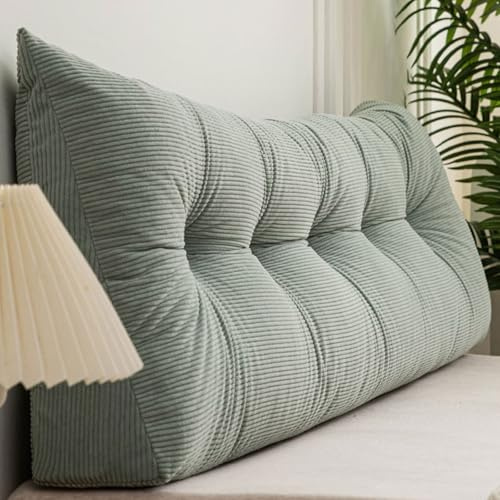 Bettrückenkissen, dreieckiges Keilkopfteilkissen, hochwertiger Cord Twin Queen King Double Single Rückenlehne Kissen Bettkissen Lesekissen, Lordosenstütze, abnehmbarer Bezug(Size:180x40x12cm,Color:Gre