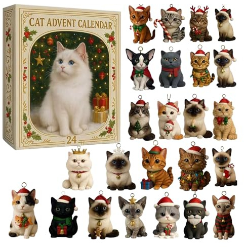 Weihnachtsbaum Katzen Anhänger, Katzen Adventskalender 2025, Acryl Weihnachtskalender Mit 24 Fächern, Festliches Schmuckstück Für Urlaubsparty
