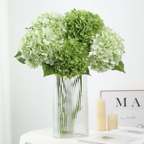 NatureMan 4 ortensie artificiali, 50 cm, ortensie in lattice realistiche al tatto, grandi ortensie, per decorazione della casa, feste, bouquet di nozze, centrotavola (2 verde scuro e 2 verde chiaro)