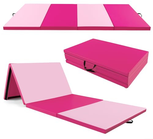 COSTWAY Tapis de Gymnastique Pliable Épais en Mousse/PU | Matelas d'Entraînement avec Poignées, pour Gymnastes et Entraînements Yoga