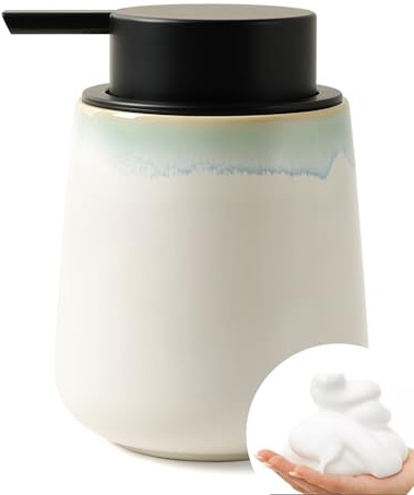 Bosilunlife Hand Soap Dispenser - 12Oz Ceramic Soap Dispenser | Bathroom Refillable Liquid Soap Dispenser for Bathroom Kitchen Dish with Easy-to-Press Pump, Celadon