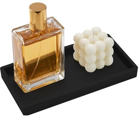 Vassoio Da Bagno In Silicone, Vassoio Per Cosmetici, Piccolo Vassoio Decorativo Per Mobili Da Banco Da 10x20 cm, Organizer Per Lavello Da Cucina Per Strofinare Profumi, Gioielli, Candele(Nero)