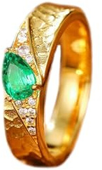 Verlobungsring Damen Gold 585, Engagement Ring Grün Labor-Smaragd 0.5 Karat Gold Echter Schmuck 14 Karat Gelbgold mit Moissanit Größe 45 (14.3)