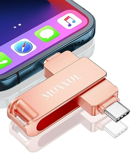 MUXXUE 128GB USB Stick for iPhone - No App Required, 3-in-1 Memory Stick for iPhone 1Pad Android Mac PC & Tablet External Storage for Photo and Data Backup