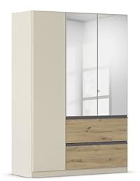 Rauch Möbel Costa, Kleiderschrank, Farbe Beige/Eiche Artisan, Breite 136 cm | Schrank, 3-türig, Spiegel, 2 Schubladen, Push-to-open, Zubehör Basic, für Schlafzimmer, Kinderzimmer, Babyzimmer, Garderobe