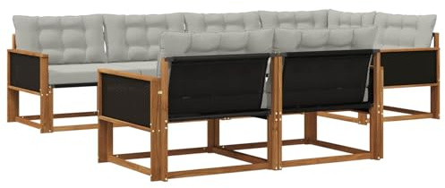 vidaXL Outdoor-Sofagarnitur mit Kissen 7 pcs Natürlich und Hellgrau, Garten-Sofa, modernes Outdoor-Möbel, strapazierfähige Lounge, Sitzgruppe für Terrasse und Komfort