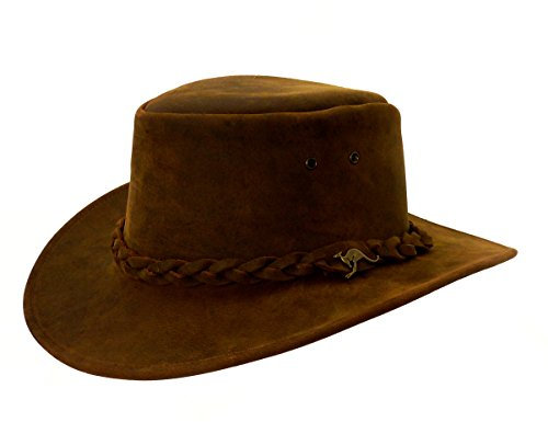 Westernwear-Shop Lederhut Outback Westernhut Cowboyhut Westernkleidung Lederhut für Damen und Herren (Large) Braun