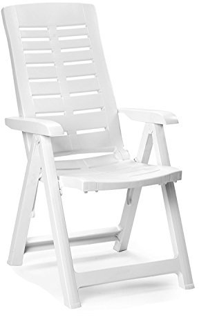 Mojawo Hochlehner - Klappstuhl, Campingsessel für Terrasse, Garten, Balkon und Camping - 5-Fach Verstellbarer Gartenstuhl - Positionsstuhl - Weiß