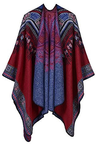 Pluto & Fox Damen Winter Kariert Capes Patchwork Strickjacke Winterschal Poncho Stola (Rot)