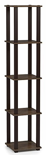 Furinno Turn-S-Tube 5-Tier Corner Square Rack Display Shelf with Square Tube, Walnut/Brown