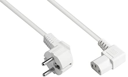 Good Connections Netzkabel - 1,8 m - Schutzkontakt-Stecker Typ E+F (CEE 7/7, gewinkelt) an C13 Kaltgerätebuchse (gerade) - KUPFERLEITER CU - 0,75 mm² - KALTGERÄTE-Kabel für PC, Monitor, u.v.m. - WEISS