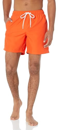 Amazon Essentials Short de Bain avec Doublure en Maille, Poches et Fermeture à Cordon Homme, Orange, XXL