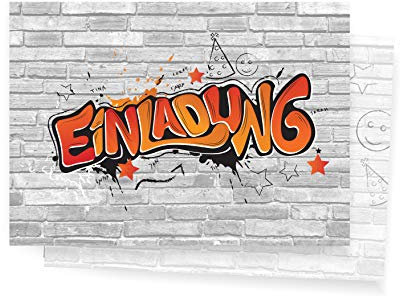 Friendly Fox Einladung Graffiti Art - 12 Graffiti Einladungskarten zum Geburtstag Kinder Jungen Mädchen Teenager - Einladung Kindergeburtstag - Partyeinladung Graffiti - Coole Einladung (Rot)