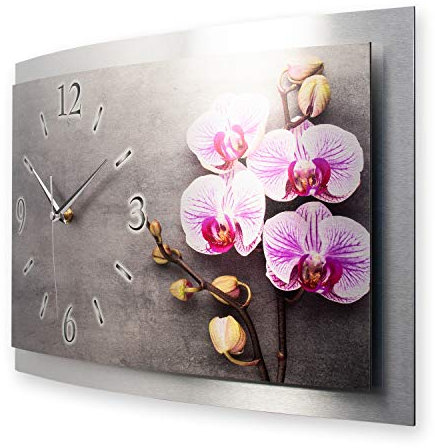 Kreative Feder Orchidee Wanduhr 3D Designer Motiv leise Funkuhr Wandbild modernes Design WAA514FL (50cm x 30cm leise Funkuhr)