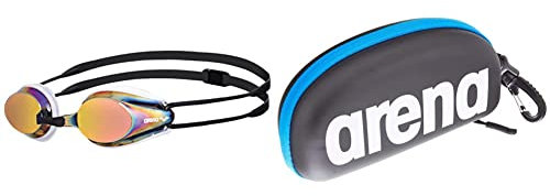 ARENA Tracks Mirror Anti-Fog Wettkampf Schwimmbrille Unisex für Erwachsene, UV-Schutz, 4 Austauschbare Nasenstege, Silikon Dichtungen & Unisex Schwimmbrillenetui, Schwarz/Weiß/Royal, Einheitsgröße
