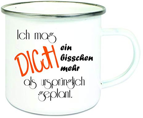 Crealuxe Emaille Tasse Ich mag dich ein bisschen mehr als ursprünglich geplant. - Kaffeetasse mit Motiv, Campingtasse, bedruckte Emailletasse mit Wunschtext
