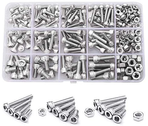 264 Stück M4 M5 M6 Innensechskant Schrauben Set aus 304 Edelstahl Vollgewinde Zylinderschrauben mit Muttern, Edelstahl-Sechskopf-Knopf Schrauben Muttern