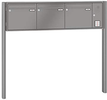 RENZ/Quadra / 3er Freistehende Briefkastenanlage Standbriefkasten mit Sprechfeld/RAL-Farbe 9007 Volumen 12 L/zum Einbetonieren/Dein-Briefkasten.de