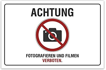 Aluverbund Hinweis Schild 30x20cm Wetterfest Kratzfest UV beständig - Fotografieren und Filmen verboten