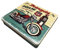 Rechteckige Blechdose mit Aufschrift Motorcycles Gasoline im Retro-Look Keksdose Deko Box Dose, ca. 23 x 21.5 x 4 cm Volumen: 1,9 L