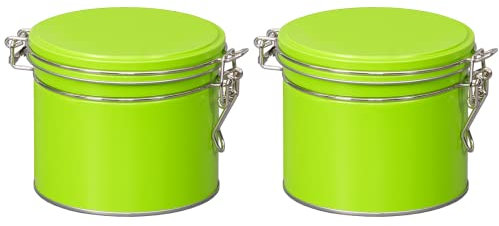 tea4chill 2 Stk Teedosen für losen Tee 150g, Gewürzdosen Aroma, Metall, rund mit Bügelverschluss, grün, 105 x 90mm (ØxH)