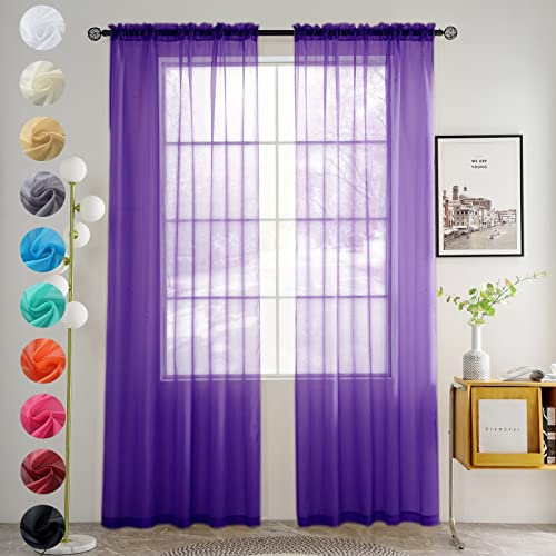 Youleyar Durchsichtiger Voile-Vorhang mit Stangentaschen, 2 Paneele, Weiß, Beige, Schwarz, Grau, Kaffee, 132 cm Breite 183 cm lang, 1 Paar für Küche, Schlafzimmer, Kinder, Wohnzimmer, Hof (lila, 132 x