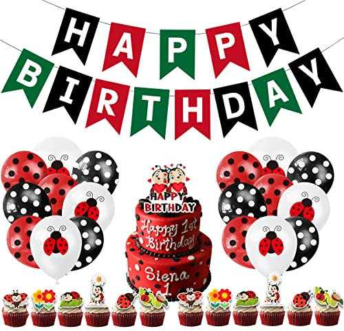 Marienkäfer Luftballons,Ladybug Party Luftballons, Marienkäfer Kuchen Dekoration Marienkäfer Geburtstags Banner für Marienkäfer Thema Party Dekoration, Geburtstag Hochzeit Lieferungen