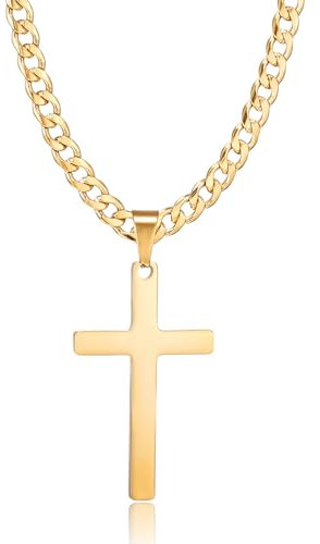 HSWYFCJY Kreuz kette Herren Kreuzkette Gold Edelstahl umgekehrtem Anhänger mit Kreuz Halskette für Männer Christliches Kreuz Halskette 28