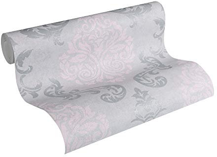 BRICOFLOR Barock Tapete | Vlies Barocktapete rosa grau | Neobarock Tapete mit Ornament in Hellgrau romantisch | Barock Vliestapete ideal für Schlafzimmer und Esszimmer