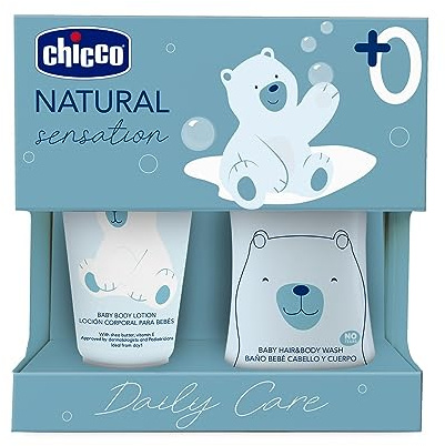 CHICCO NATURAL SENSATION - SET 1: 1 SCHAMPOO & KÖRPERBAD– OHNE TRÄNEN 200 ML, 1 BABY KÖRPERLOTION 150 ML
