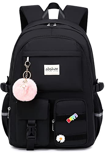 abshoo Big Student Laptop Backpack For College Women Middle High School Teen Girls Bookbag Travel Daypack (Black)