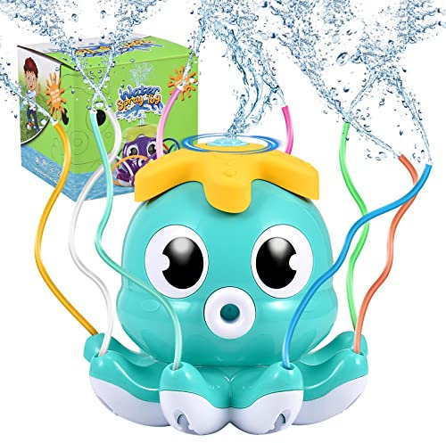 Rikmody Water Sprinkler for Kids, Kids Garden Toys Toys, Outdoor Octopus Spray Toy 3+ Boy Girl, Summer Outside Lawn Beach Backyard Games with 8 Wiggle Tubes, Compatible Hose, Blue