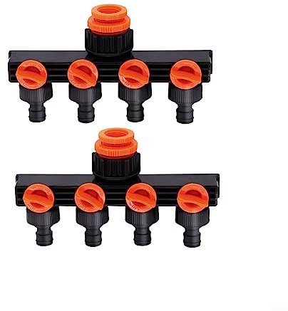 Lot de 2 connecteurs de robinet à 4 voies connectés pour robinet de cuisine, raccord de tuyau de 1/2,3/4,1 ou dérivateur d'eau de robinet