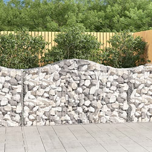 BaraSh Gabionen mit Hochbogen 12 STK 200x50x100/120cm Verzinktes Eisen Zaun Garten Drahtkorb Garten Gabionen Zaun Gabionen SäUle
