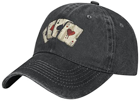 RFSHOP Gambler Cards Poker Pokerface Baseballkappe, Trucker Mütze aus gewaschener Baumwolle, Vintage Papa Hüte, verstellbar, für Männer und Frauen, Schwarz