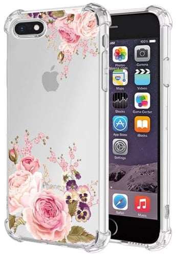 Jhxtech Phone Case for iPhone 6 Case, iPhone 6S, Apple 6 girls women, Slim Shockproof Clear Floral Pattern Soft Flexible TPU Protective Cover for Apple iPhone 6 Rose Flower