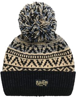 Superdry Damen Gemusterte Beaniemütze aus Strickgewebe Insel Marineblau Twist 1SIZE