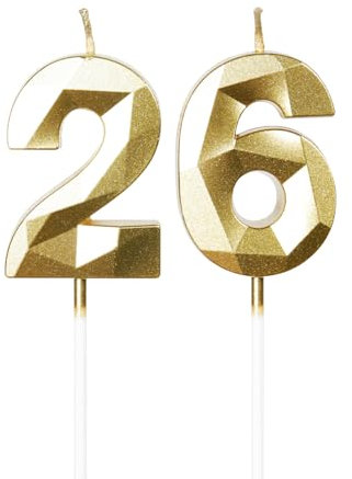 Yiran Kerzen zum 26. Geburtstag, Zahl 26, goldene Kerzen, Geburtstagskerze für Kuchen, Happy Birthday Kerze, Tortenaufsatz, Dekorationen für Geburtstagsparty, Hochzeitstag, Feier Supplies