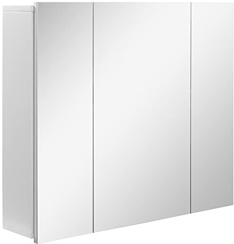 kleankin Mueble de Baño con Espejo Mueble de Pared para Baño con 3 Puertas y Estantes Internos Ajustables 70x15x60 cm Blanco