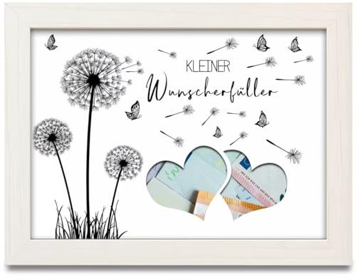 Wunscherfüller Geldgeschenk Bilderrahmen, Pusteblume Geldgeschenke Verpackung, Glücksgeschenk für Hochzeit Reise Geburtstag Jugendweihe Konfirmation Kommunion, Ideen Geschenke für Männer Frauen