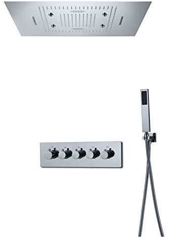 Luxury Rain Shower System, 60x80cm LED Shower Head with Bluetooth Music Speaker, Bathroom Thermostatic Shower Faucet Set,Remote Control Black (Phone Control Chrome)