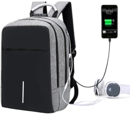 2CHIKS-Mochilas Escolares Adolescentes, Mochila Ordenador Portatil,Mochila Hombre Mujer Universitarias Colegio Instituto, Mochila para Viajes,Trabajo.Antirrobo,Mochila con Puerto de Carga USB-Gris