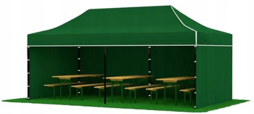 BDW - Pavillon - Zelt - Partyzelt - für Garten, Terasse, Messe - Pavillon Wasserdicht, Stabil - Faltpavillon - Gartenpavillon - 3 Pavillon Seitenteile Inklusive - Pavillon Faltbar 3 x 6 m - Grün