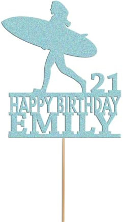 Surfboard Waves Cake Topper Personalised Girls Birthday Cake Decoration Any Name & Age