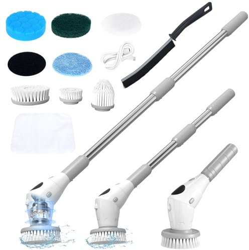 Cepillo de limpieza eléctrico, cepillo eléctrico con 8 cabezales de cepillo, 3 velocidades ajustables, indicador LED para limpieza profunda de azulejos, cocina, coche, cristal, baño