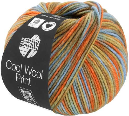 LANA GROSSA Cool Wool Print | Extrafeine Merinowolle waschmaschinenfest und filzfrei | Handstrickgarn aus 100% Schurwolle (Merino extrafein) | 50g Wolle zum Stricken & Häkeln | 160m Garn FB 834