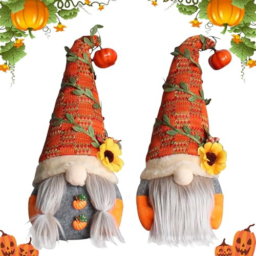Thanksgiving Herbst Zwerge Dekorationen, 2 Stück Herbst Wichtel Zwerg Figuren, Gesichtslose Wichtel Herbstdeko, Herbst Wichtel Thanksgiving Dekoration, für Bauernhaus Home Tischdekoration (M2)